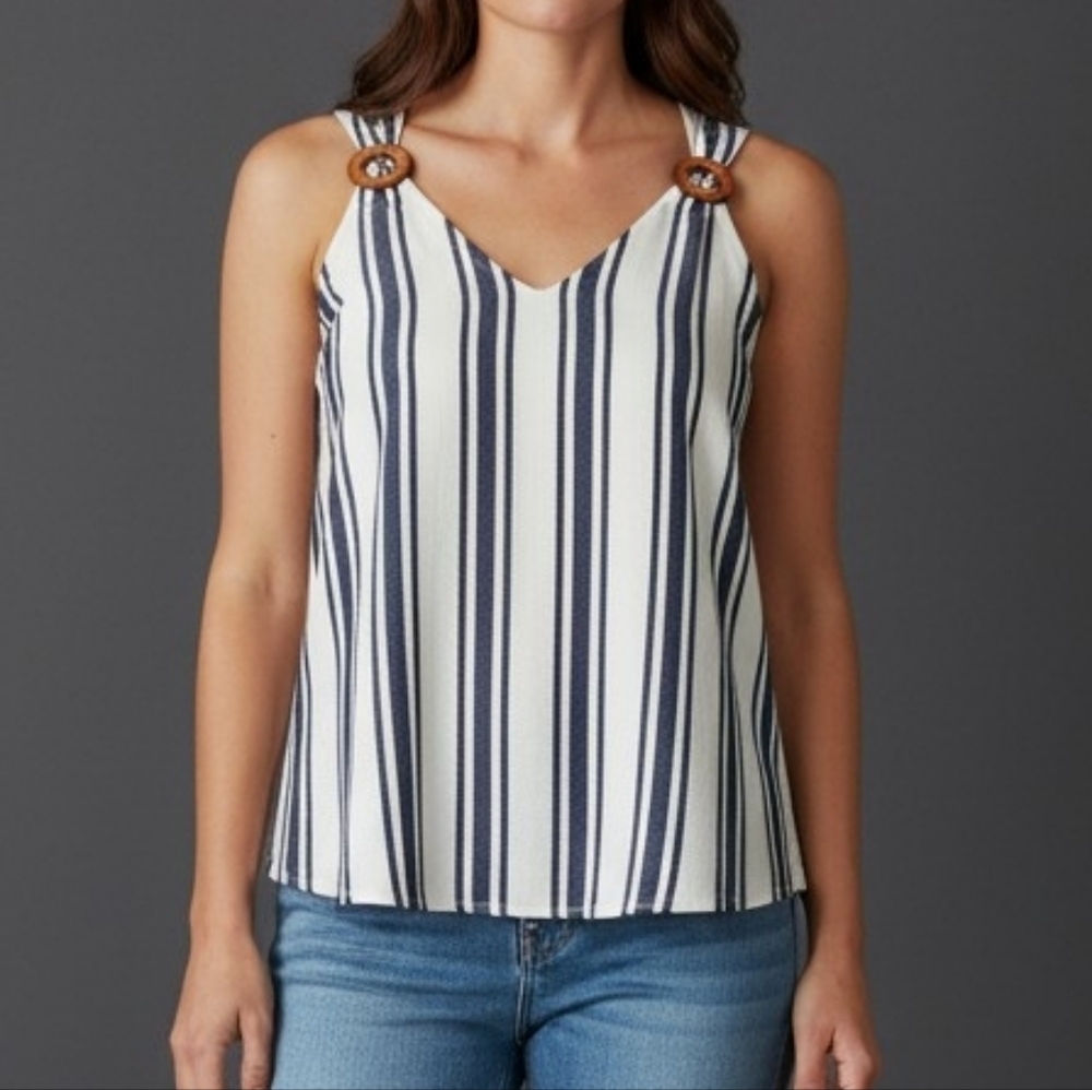 CURE Blue Striped Sleeveless Beachy Coastal Top